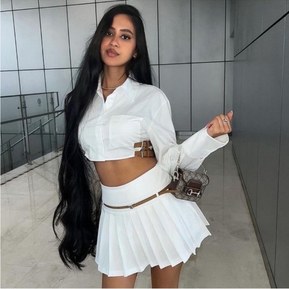 🦋 Bloggers’ Favorite 🦋 ZARA BELTED CROPPED GABARDINE SHIRT ZW COLLECTION SZ M - Picture 10 of 13